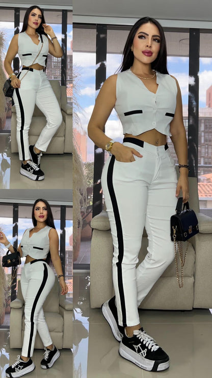 CONJUNTO CHALECO RIBETE DOS COLORES TU