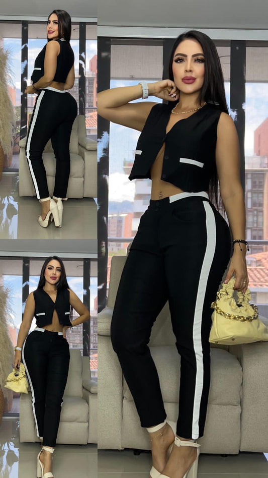 CONJUNTO CHALECO RIBETE DOS COLORES TU